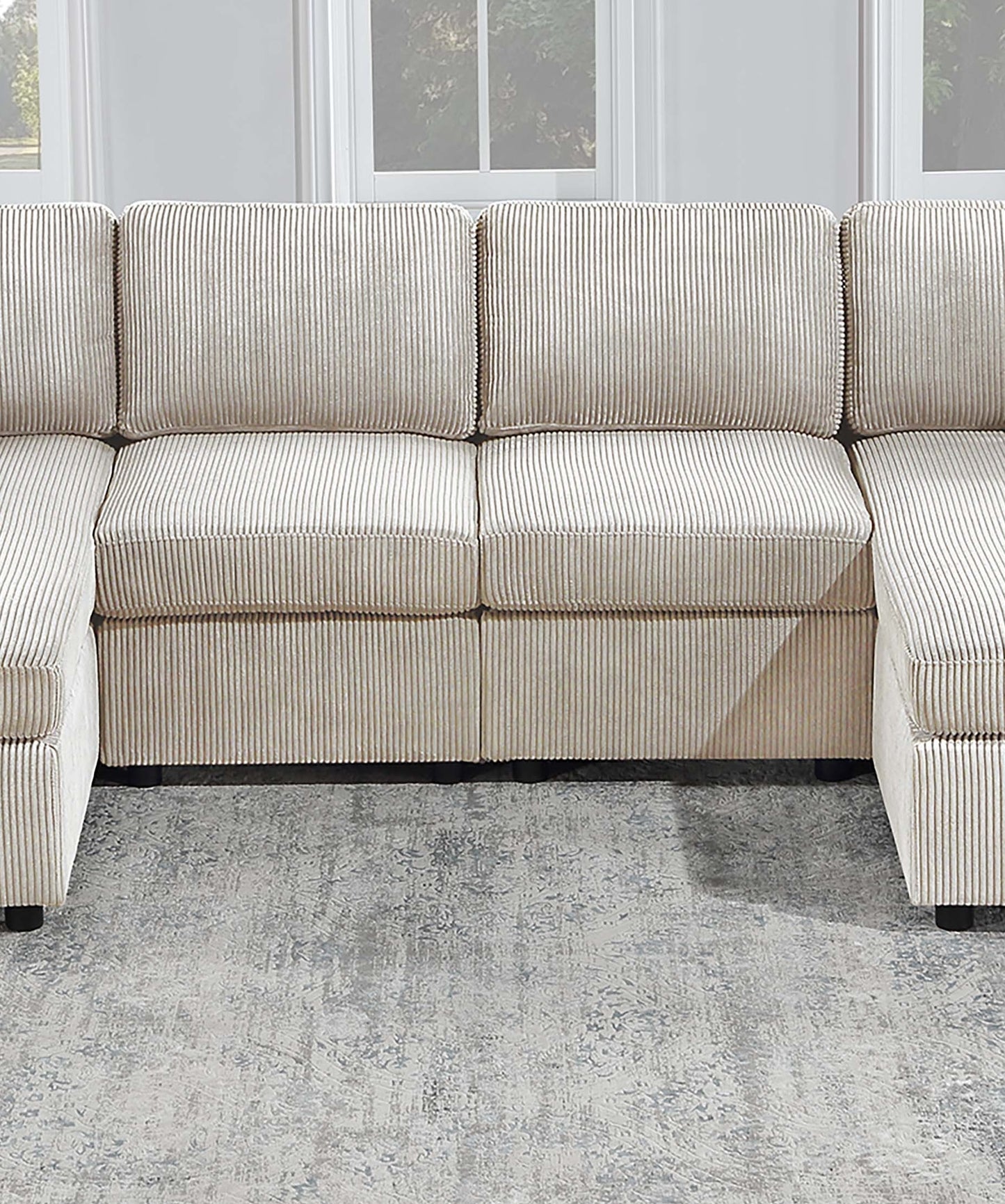 Ivory Corduroy 3 Piece Sectional Sofa Set