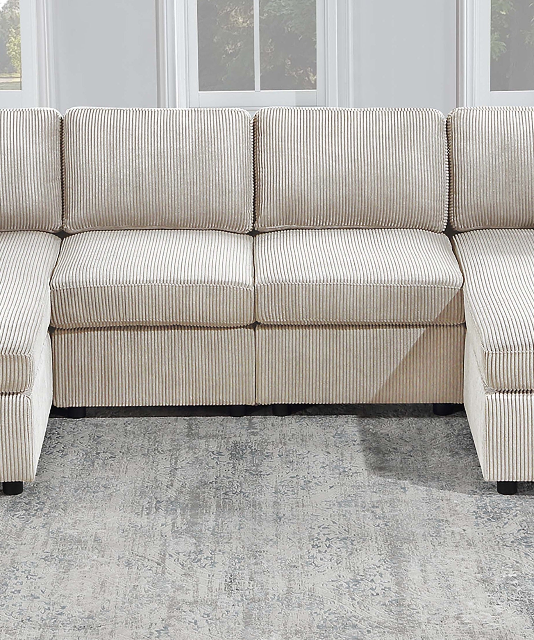 Ivory Corduroy 3 Piece Sectional Sofa Set