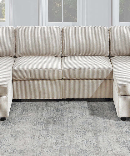 Ivory Corduroy 3 Piece Sectional Sofa Set