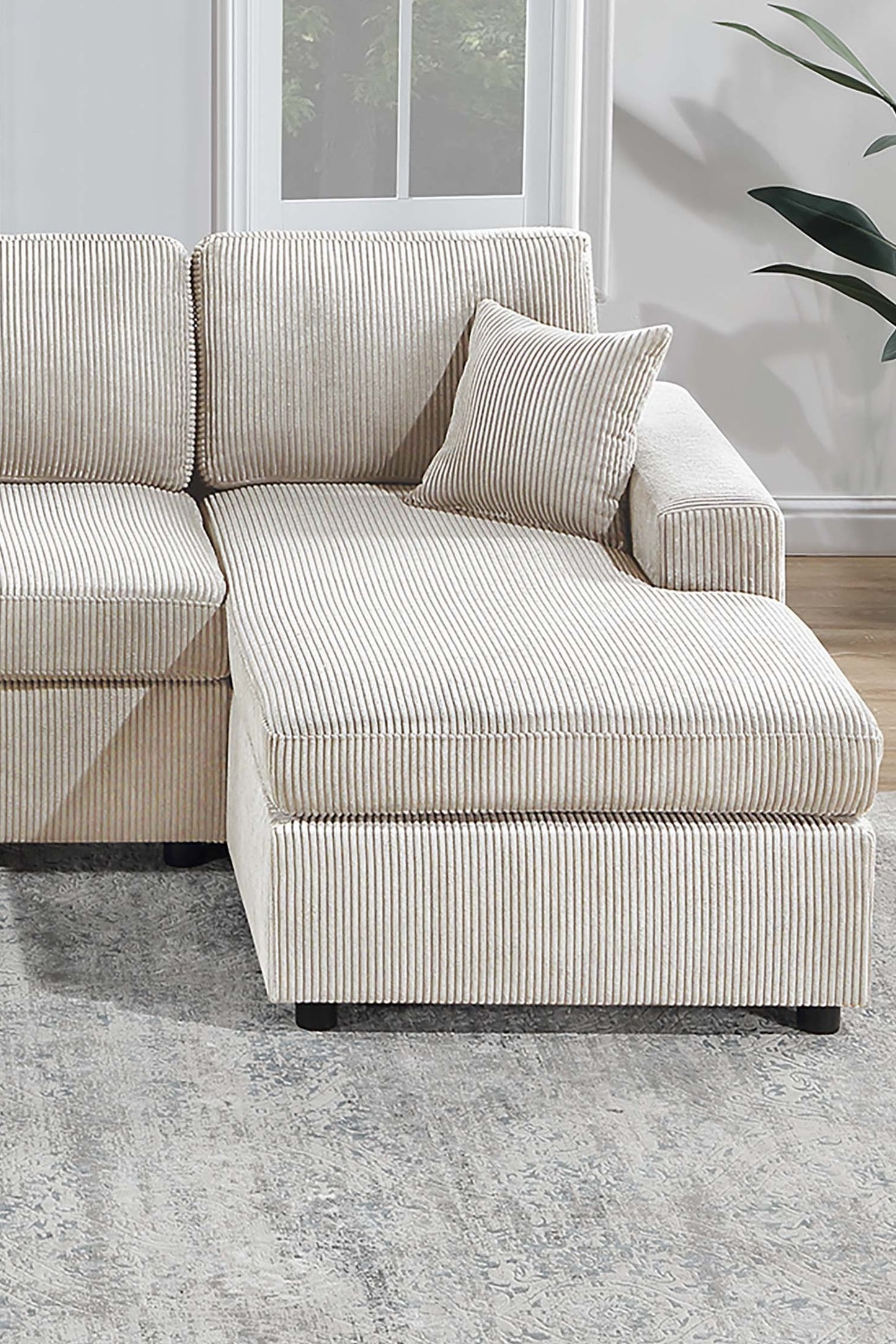 Ivory Corduroy 3 Piece Sectional Sofa Set