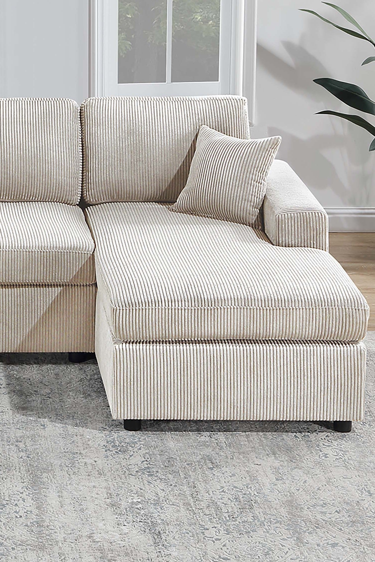 Ivory Corduroy 3 Piece Sectional Sofa Set