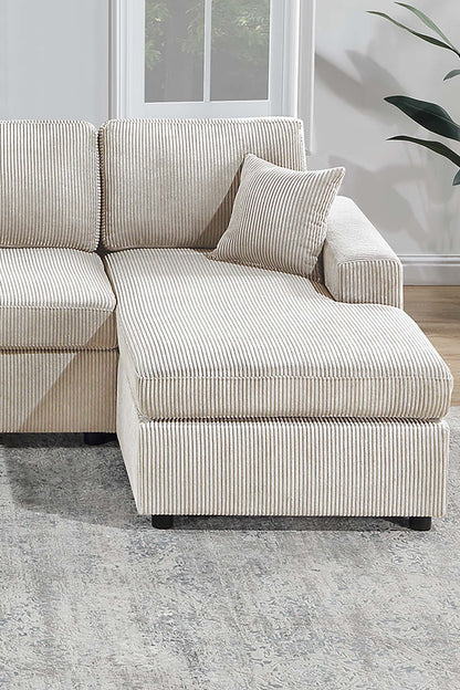 Ivory Corduroy 3 Piece Sectional Sofa Set