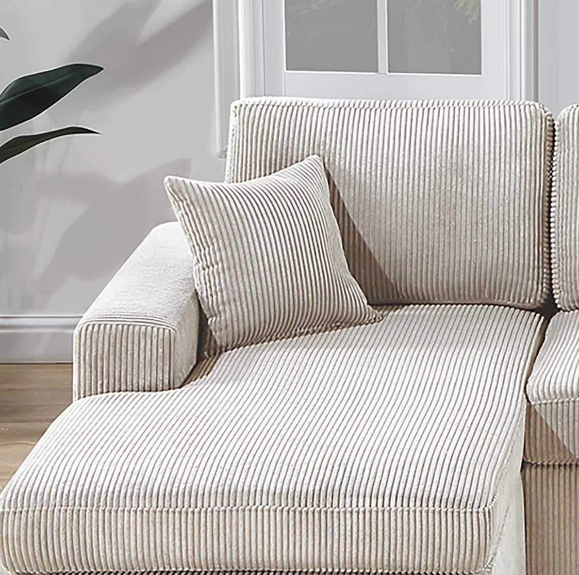 Ivory Corduroy 3 Piece Sectional Sofa Set