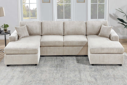 Ivory Corduroy 3 Piece Sectional Sofa Set