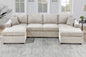 Modern Design Sectional Set 3pc Armless Loveseat Two Matching Pillow Right Arm And Left Arm Chaise Ivory Finish Primary Living Room