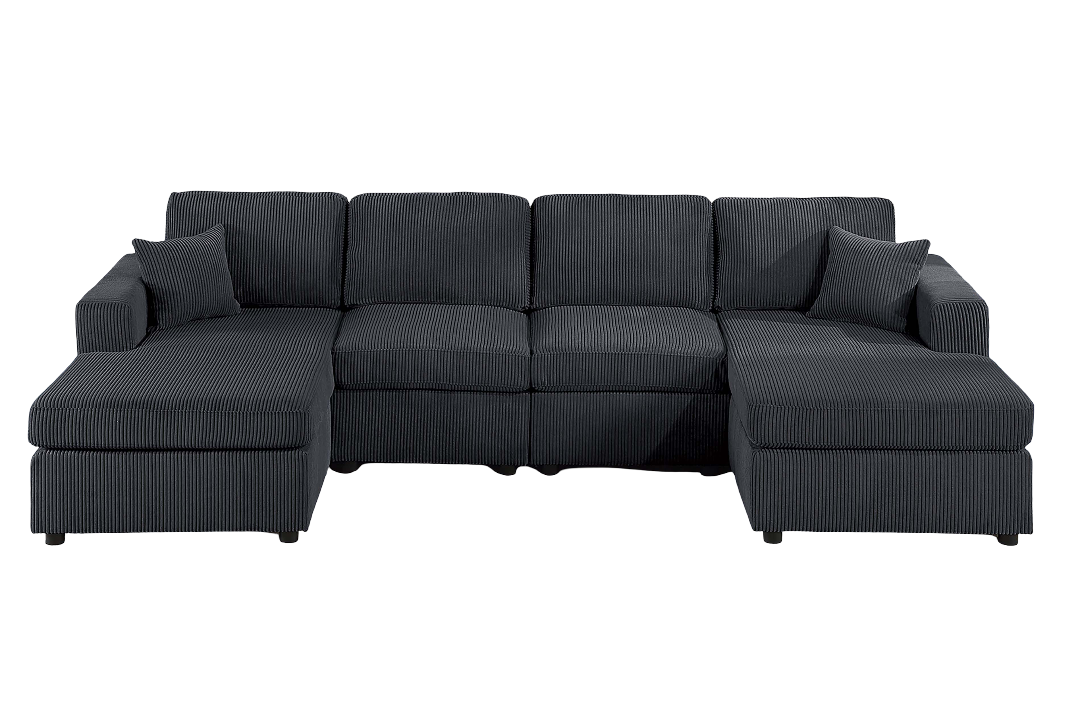 Black Corduroy 3 Piece Sectional Sofa Set