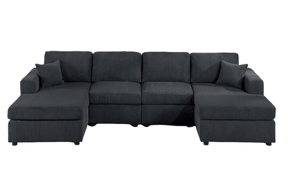 Black Corduroy 3 Piece Sectional Sofa Set