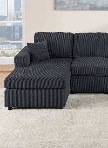 Black Corduroy 3 Piece Sectional Sofa Set