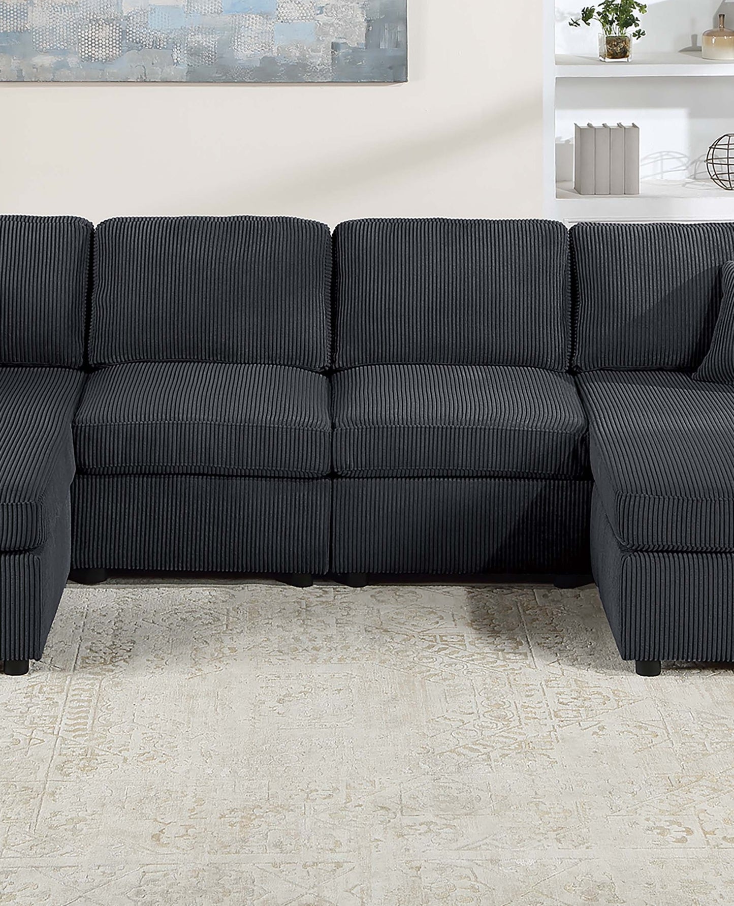 Black Corduroy 3 Piece Sectional Sofa Set