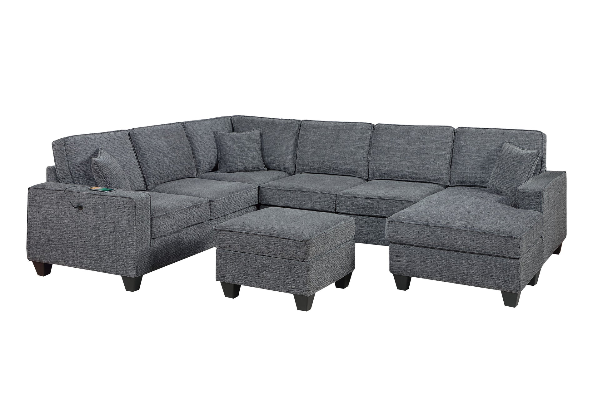5 Seat Gray Sectional Sofa - Modern Living Room Furniture
