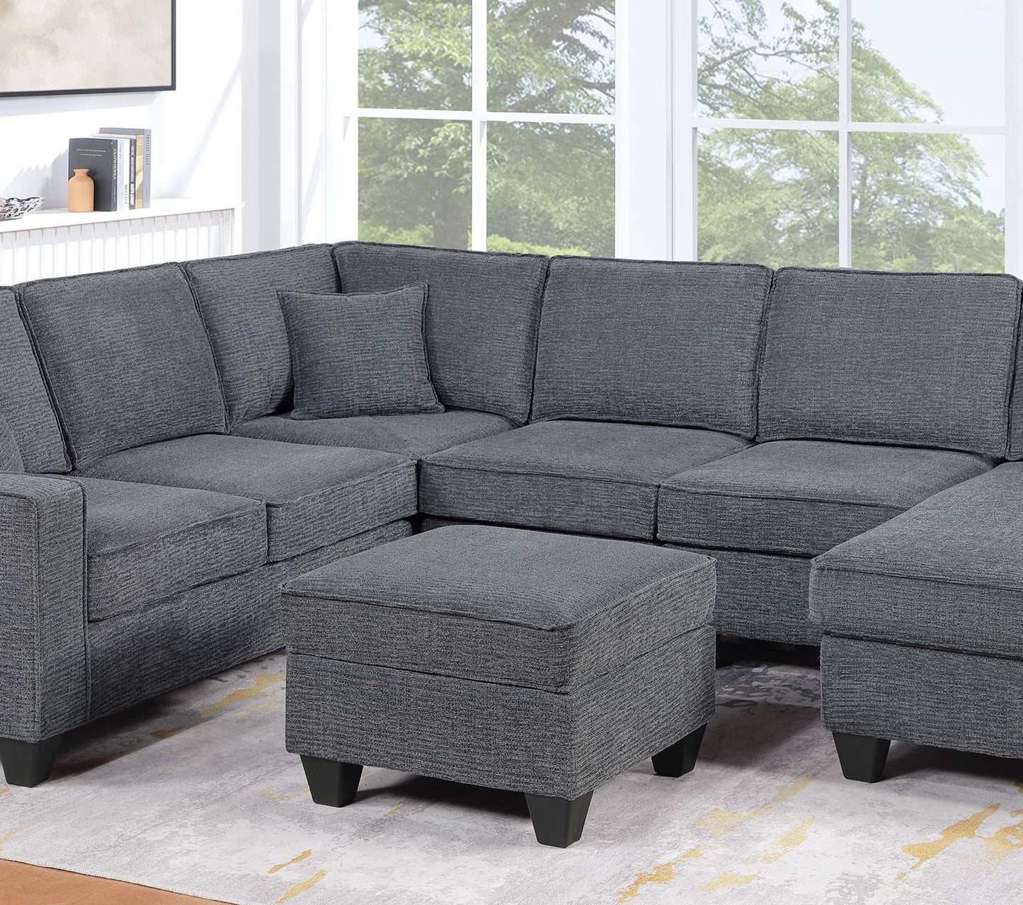 5 Seat Gray Sectional Sofa - Modern Living Room Furniture