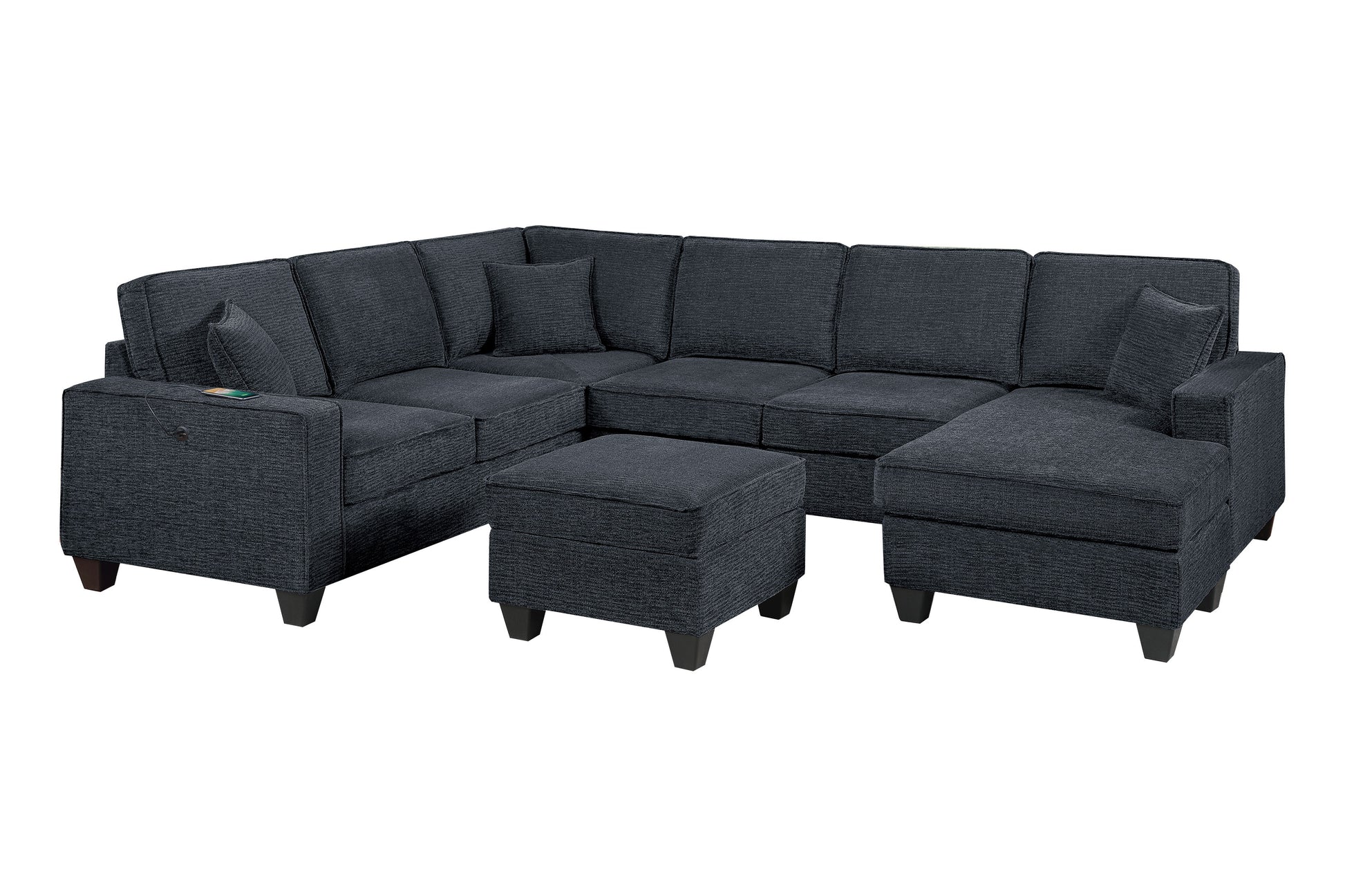 Black & Slate Chenille 5 Seat Sectional Sofa