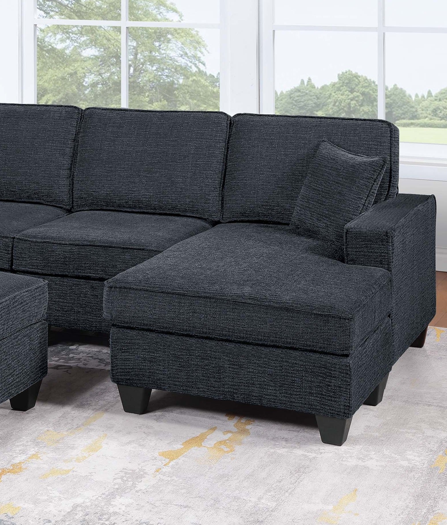 Black & Slate Chenille 5 Seat Sectional Sofa