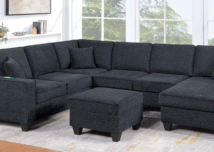 Black & Slate Chenille 5 Seat Sectional Sofa