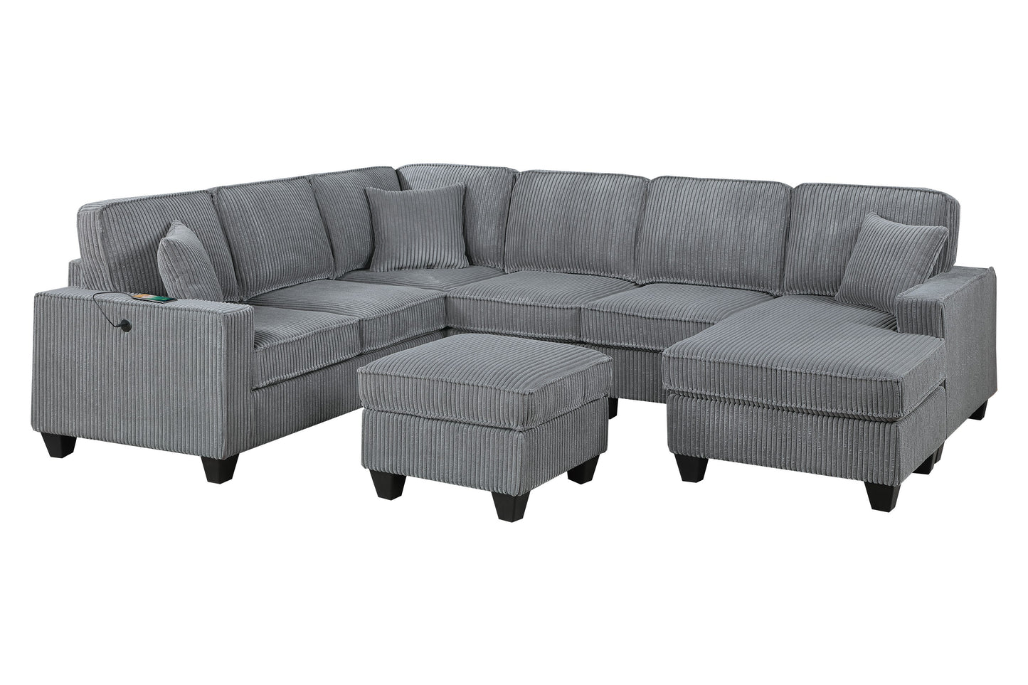 5 Seat Corduroy Sectional Sofa - Fog Color for Living Room