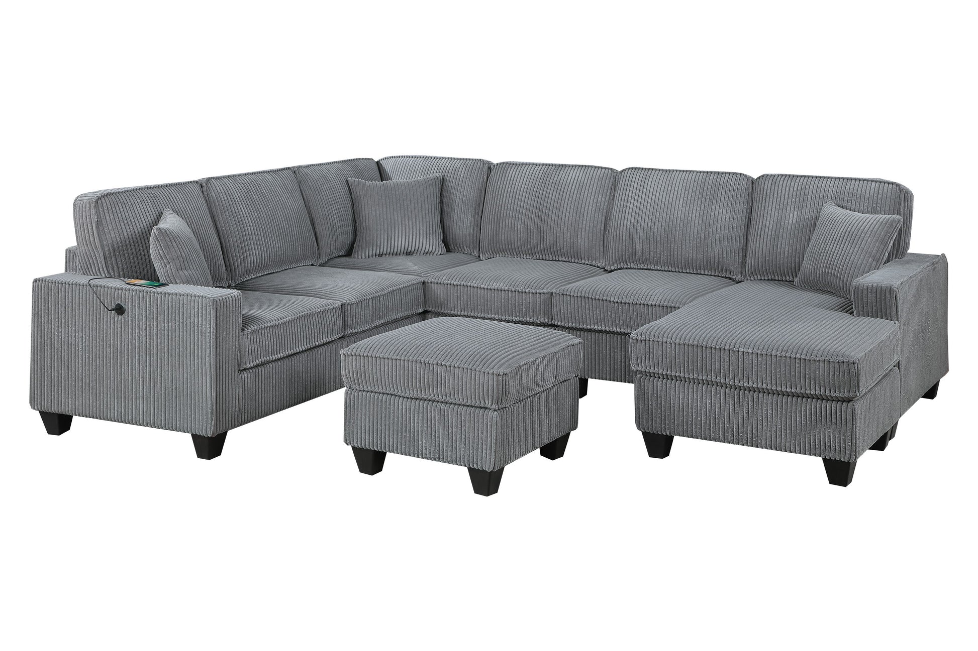 5 Seat Corduroy Sectional Sofa - Fog Color for Living Room
