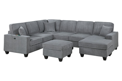 5 Seat Corduroy Sectional Sofa - Fog Color for Living Room