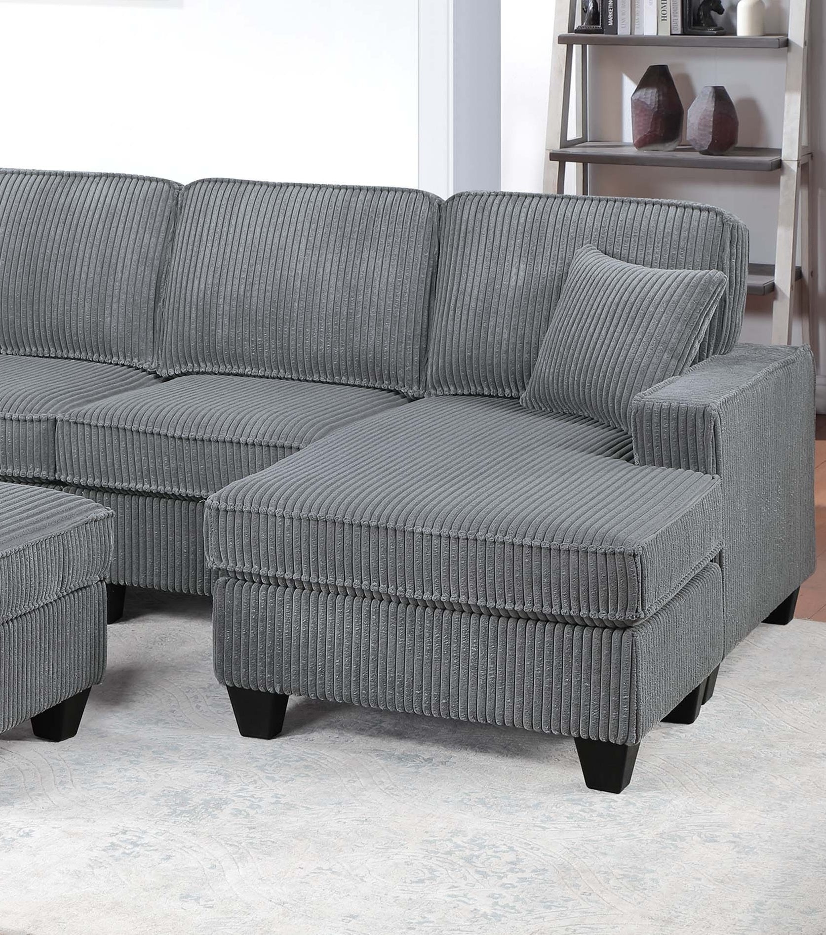 5 Seat Corduroy Sectional Sofa - Fog Color for Living Room