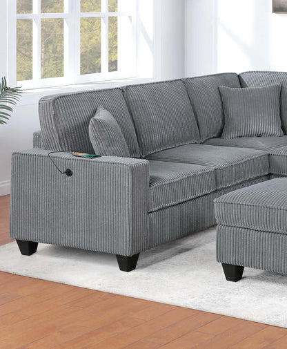 5 Seat Corduroy Sectional Sofa - Fog Color for Living Room