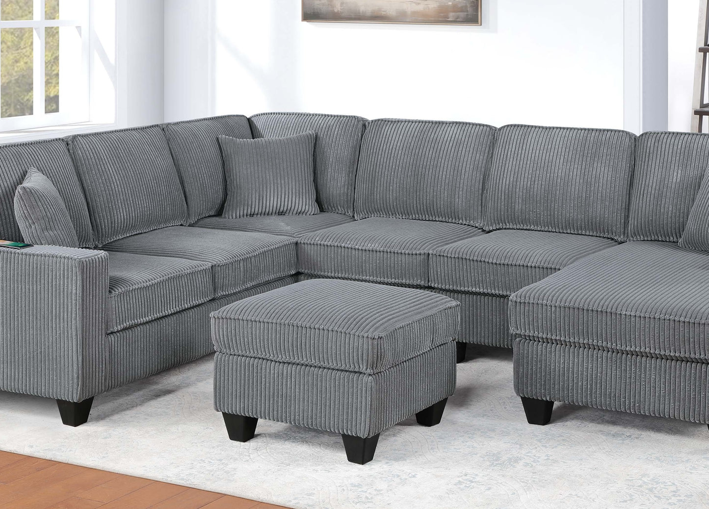 5 Seat Corduroy Sectional Sofa - Fog Color for Living Room