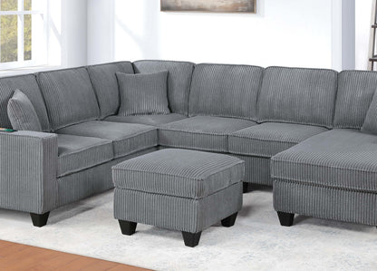5 Seat Corduroy Sectional Sofa - Fog Color for Living Room