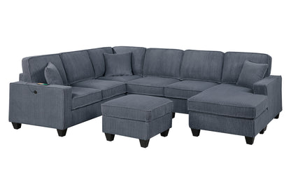 Dark Gray Corduroy Loveseat with USB Ports - 5 Seat Sectional for Living Room