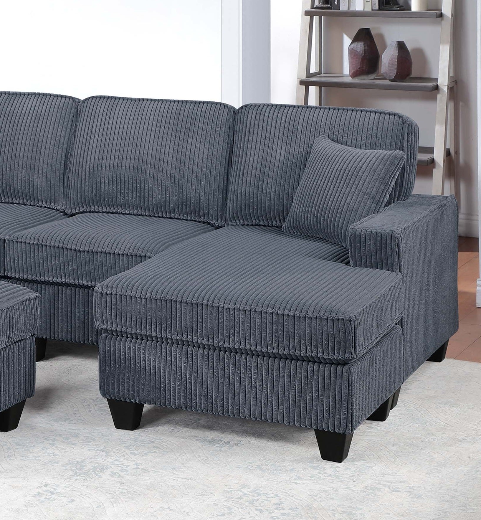 Dark Gray Corduroy Loveseat with USB Ports - 5 Seat Sectional for Living Room