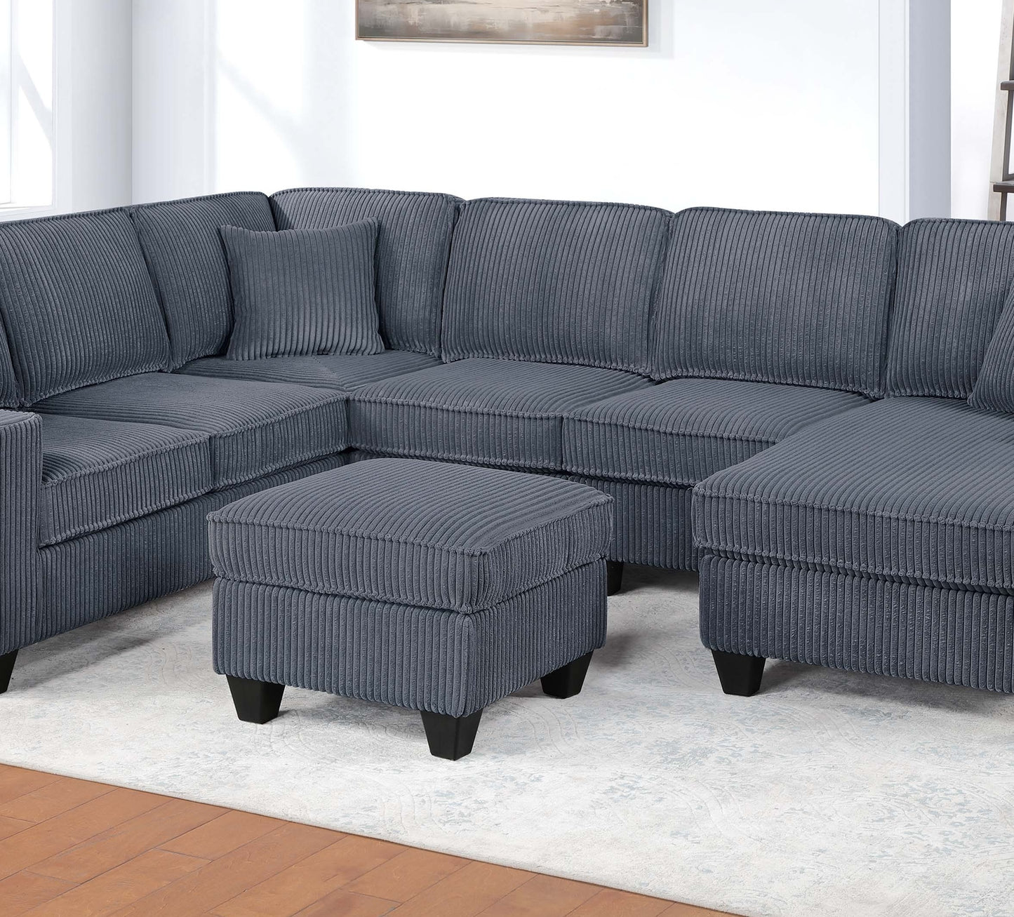 Dark Gray Corduroy Loveseat with USB Ports - 5 Seat Sectional for Living Room
