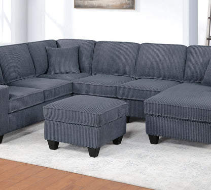 Dark Gray Corduroy Loveseat with USB Ports - 5 Seat Sectional for Living Room