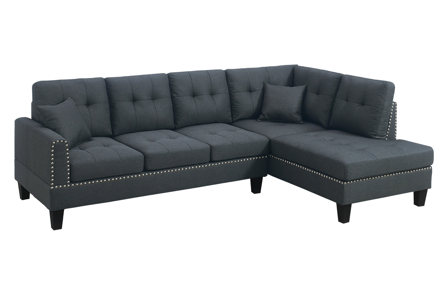 Modern 2-Piece Sectional Sofa - Charcoal Linen, 4 Seats