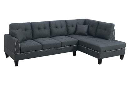 Modern 2-Piece Sectional Sofa - Charcoal Linen, 4 Seats