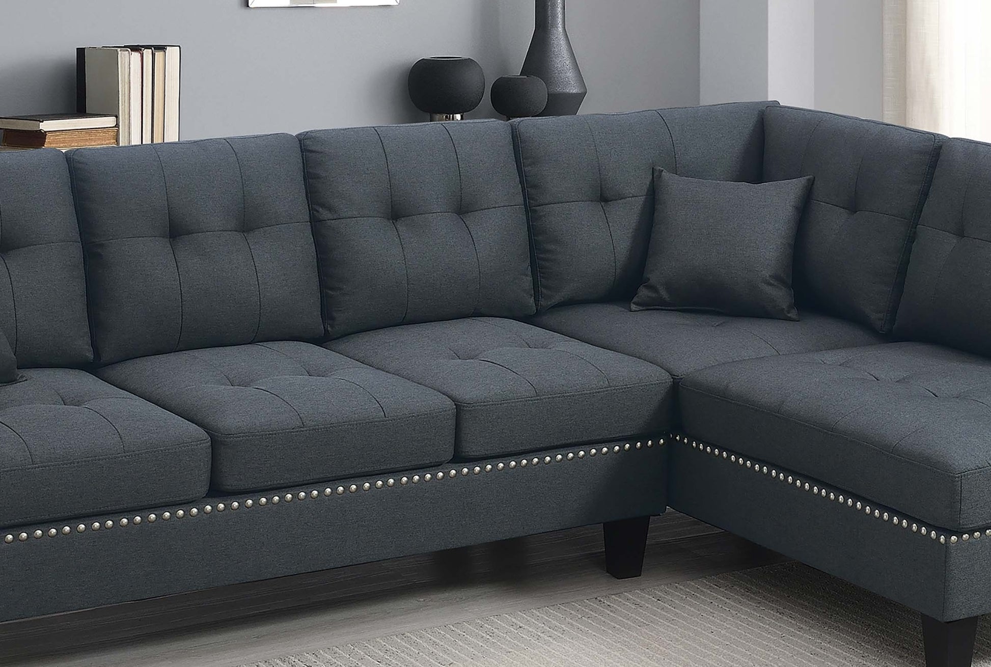 Modern 2-Piece Sectional Sofa - Charcoal Linen, 4 Seats