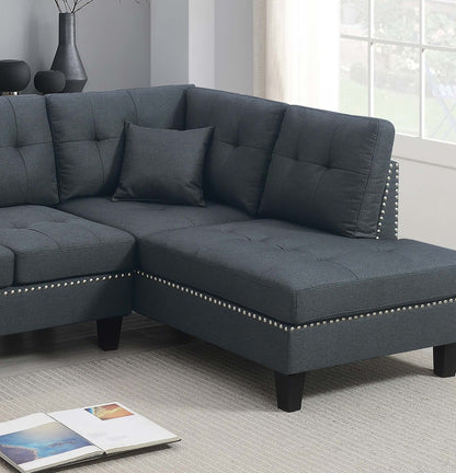 Modern 2-Piece Sectional Sofa - Charcoal Linen, 4 Seats
