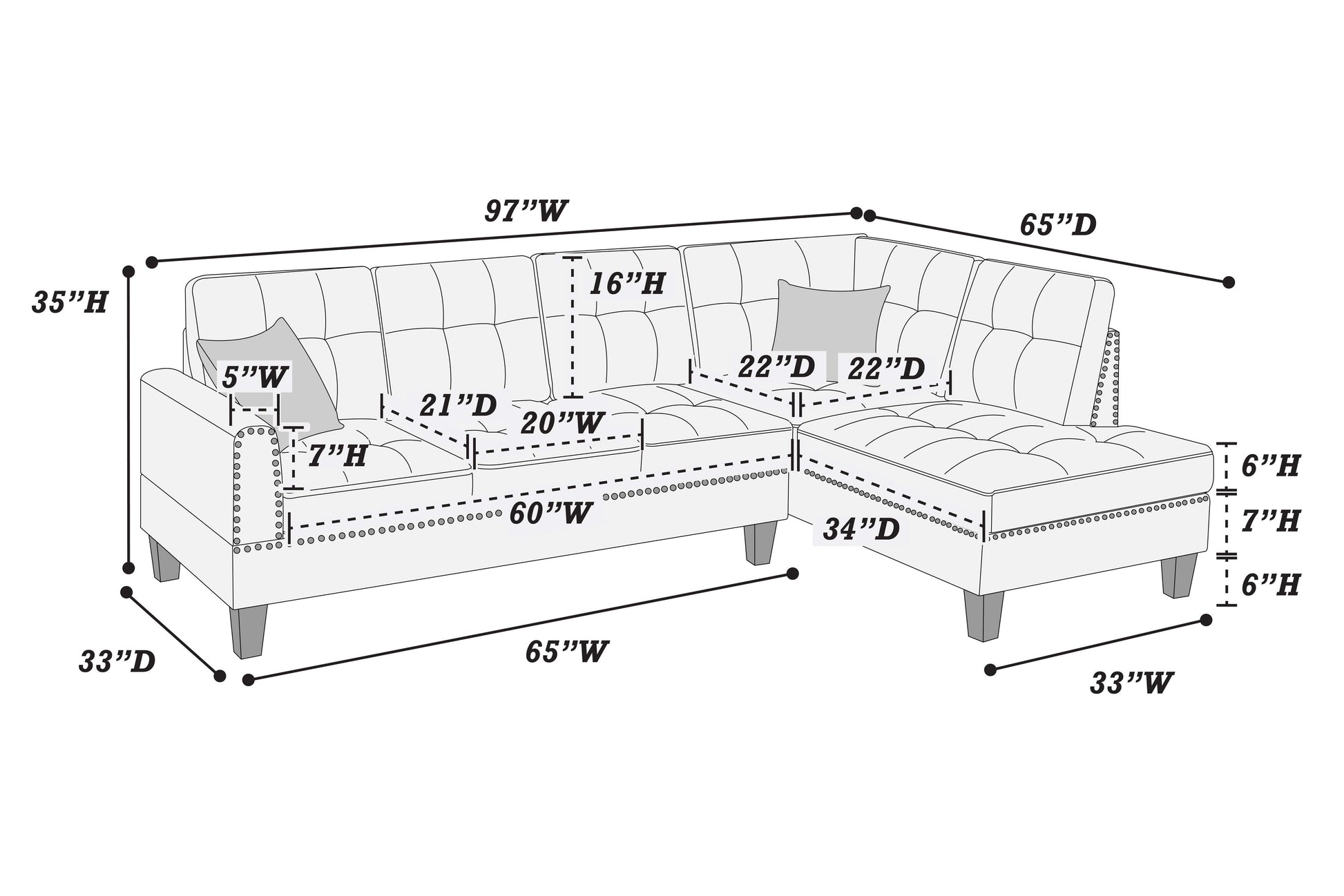 Modern 2-Piece Sectional Sofa - Charcoal Linen, 4 Seats