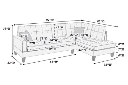 Modern 2-Piece Sectional Sofa - Charcoal Linen, 4 Seats