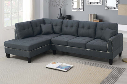 Modern 2-Piece Sectional Sofa - Charcoal Linen, 4 Seats