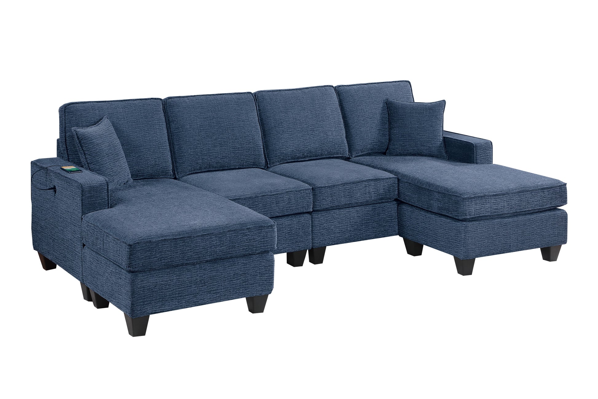 3-Piece Dark Blue Chenille Sectional Sofa Set - Modern Living Room Seating