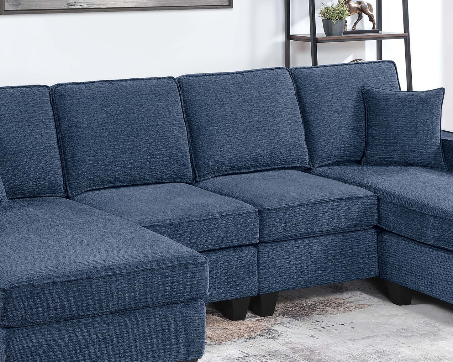 3-Piece Dark Blue Chenille Sectional Sofa Set - Modern Living Room Seating