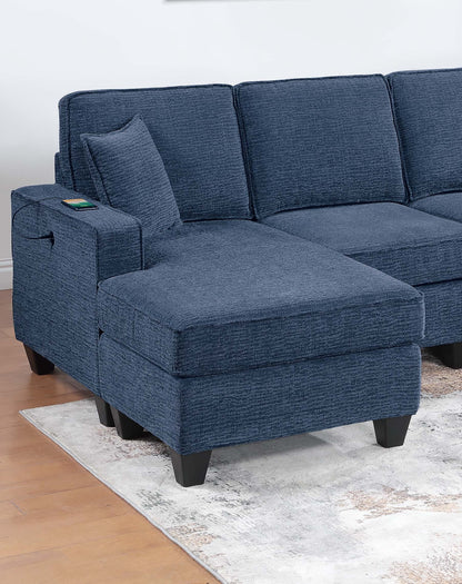 3-Piece Dark Blue Chenille Sectional Sofa Set - Modern Living Room Seating