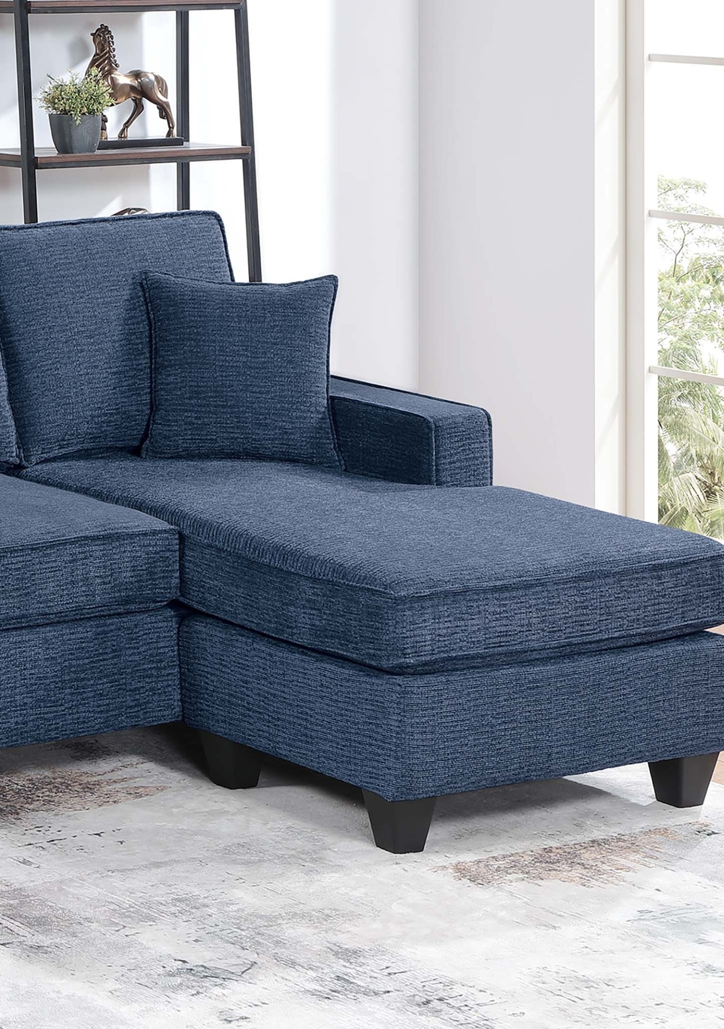 3-Piece Dark Blue Chenille Sectional Sofa Set - Modern Living Room Seating