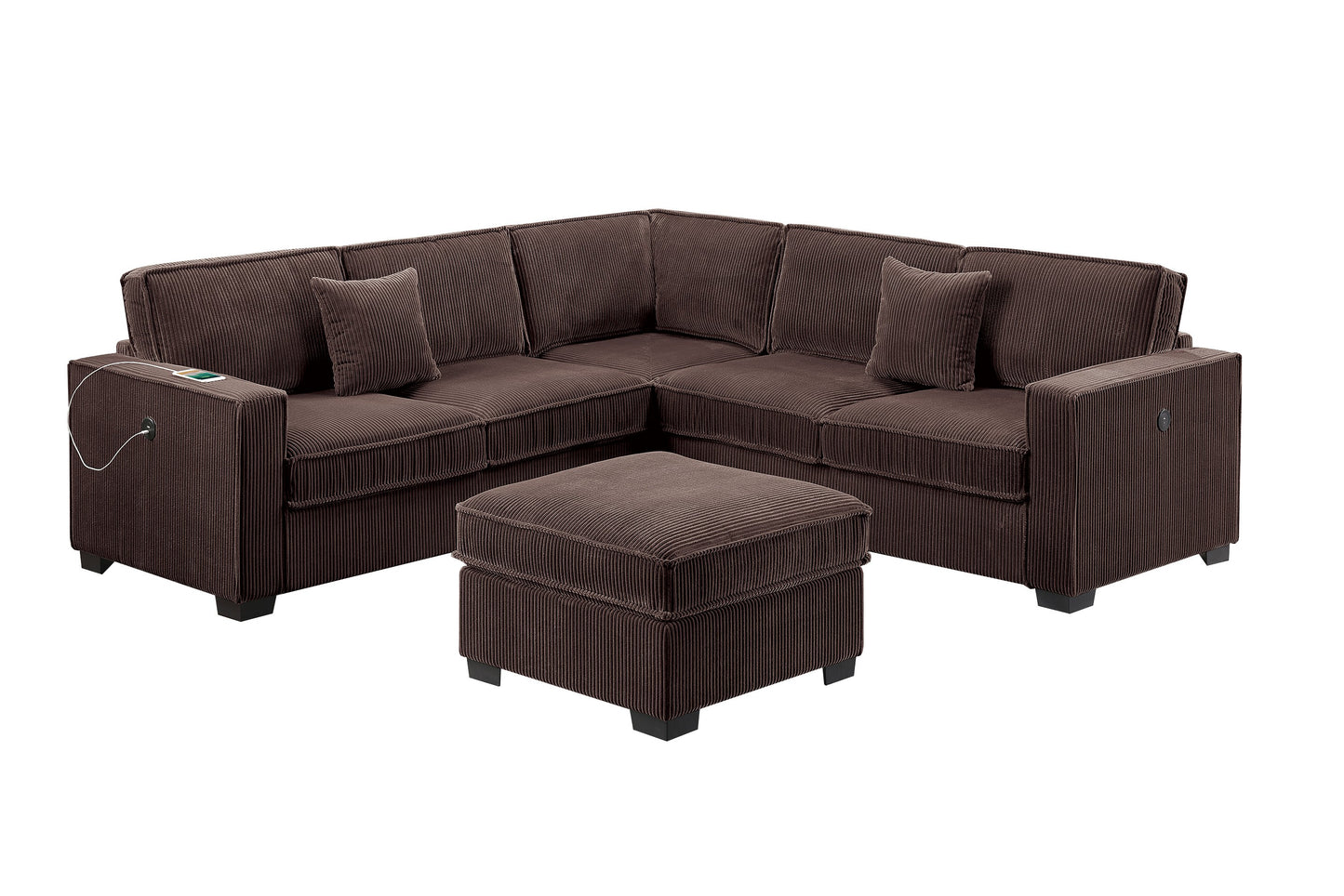 Chocolate Corduroy 4 Seat Sectional Sofa