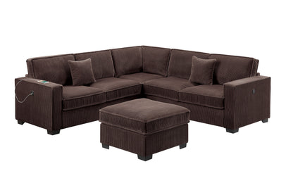 Chocolate Corduroy 4 Seat Sectional Sofa