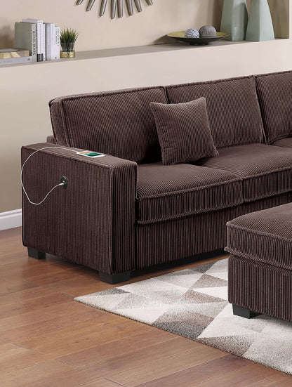 Chocolate Corduroy 4 Seat Sectional Sofa