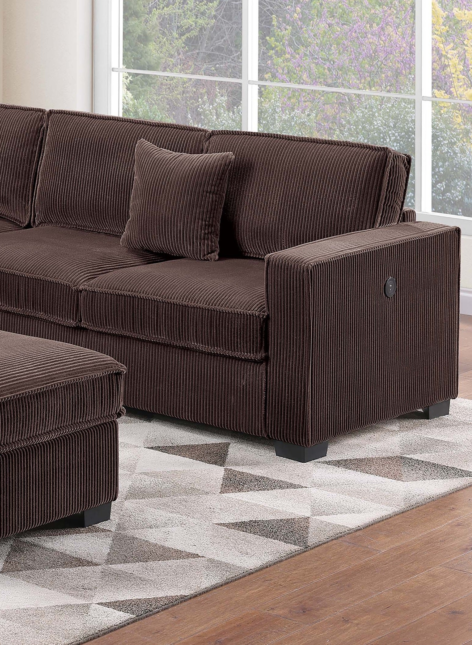 Chocolate Corduroy 4 Seat Sectional Sofa