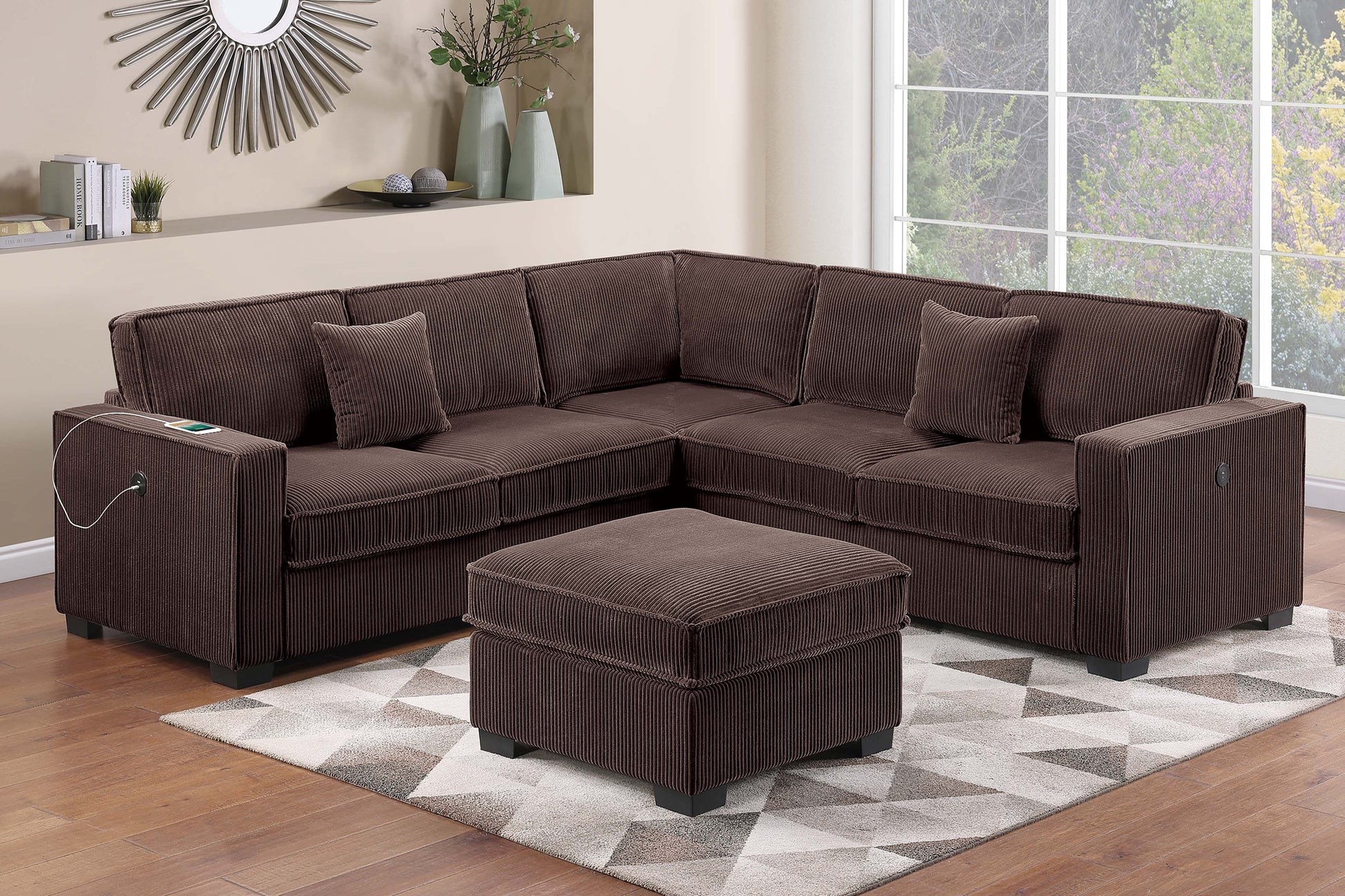 Chocolate Corduroy 4 Seat Sectional Sofa