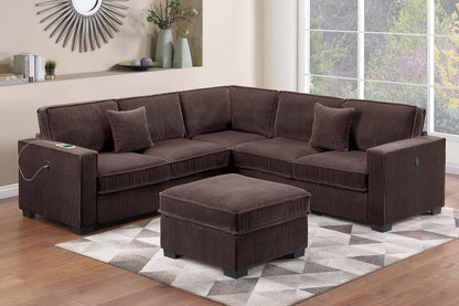 Chocolate Corduroy 4 Seat Sectional Sofa