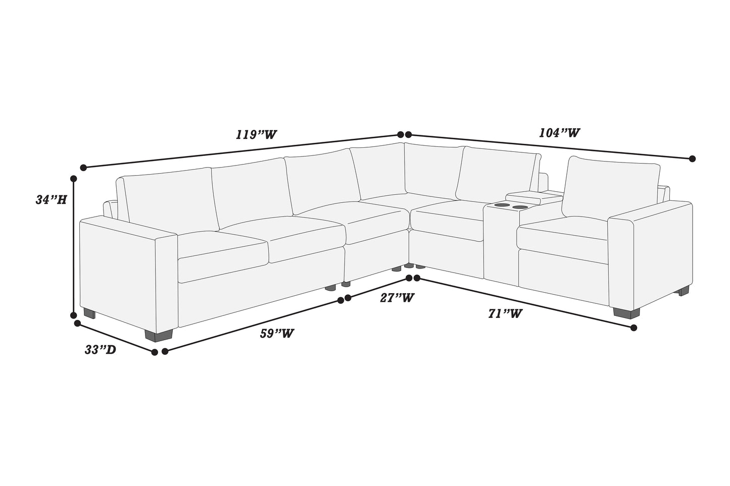5-Seat Black Corduroy Sectional Sofa - Modern Living Room