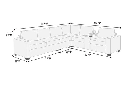 Dark Gray 5 Seat Sectional Sofa - Modern Primary Living Space