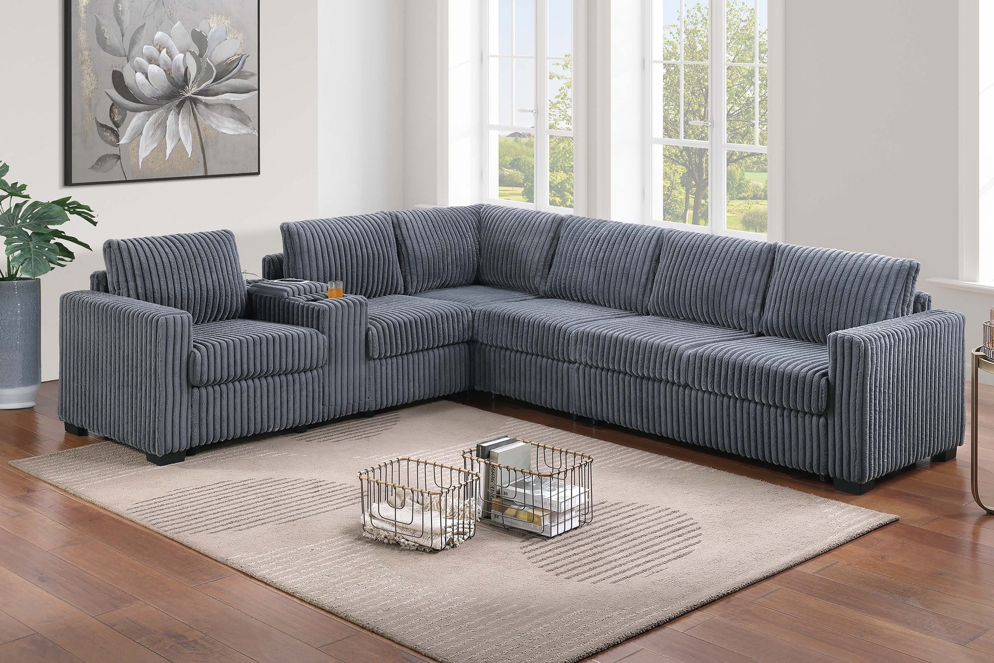 Dark Gray 5 Seat Sectional Sofa - Modern Primary Living Space