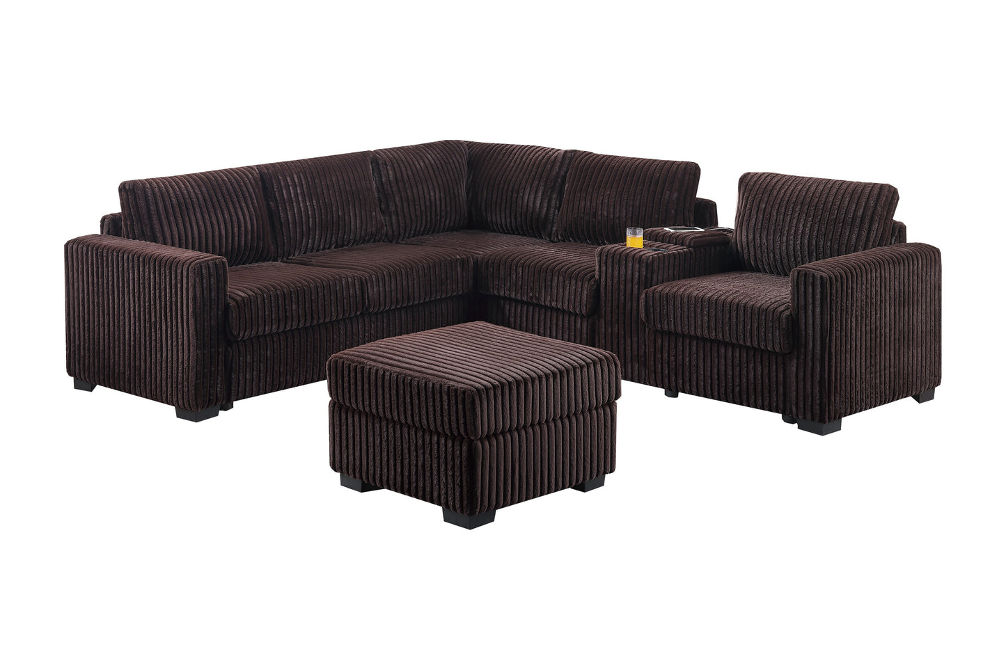 Coffee Corduroy L-Shaped Sectional Sofa 4 Piece for Living Room